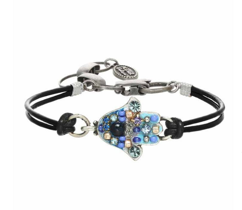 Blue Small Hamsa Chord Leather Bracelet by Michal Golan