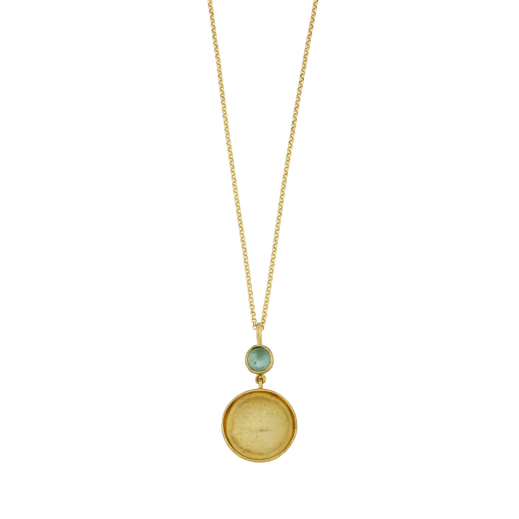 Bubble Drops 16 Inch 2-Drop Aqua with Yellow Necklace by Michael Michaud