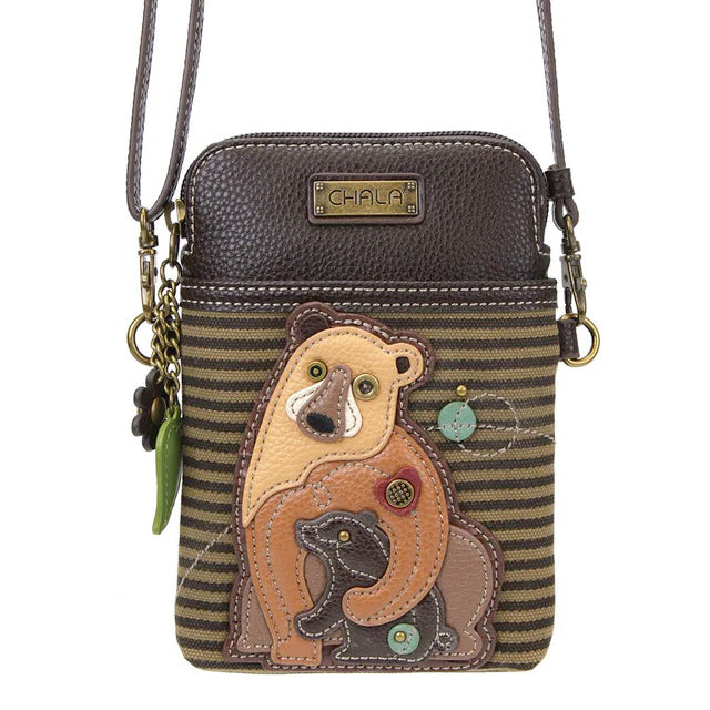 Two Bears Cellphone Crossbody in Olive Stripe