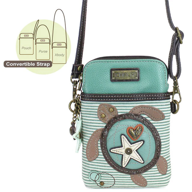 Turtle Cellphone Crossbody in Teal Stripe