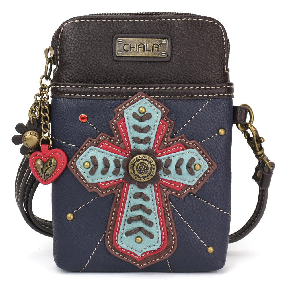 Chevron Cross Cellphone Crossbody in Navy by Chala