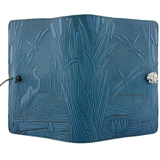 Small Leather Journal - Dragonfly Pond in Sky Blue
