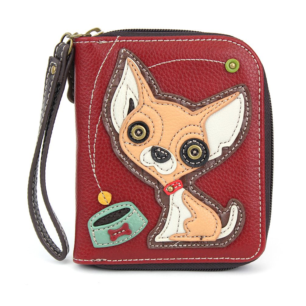 Chihuahua Zip-Around Wallet in Burgundy by Chala