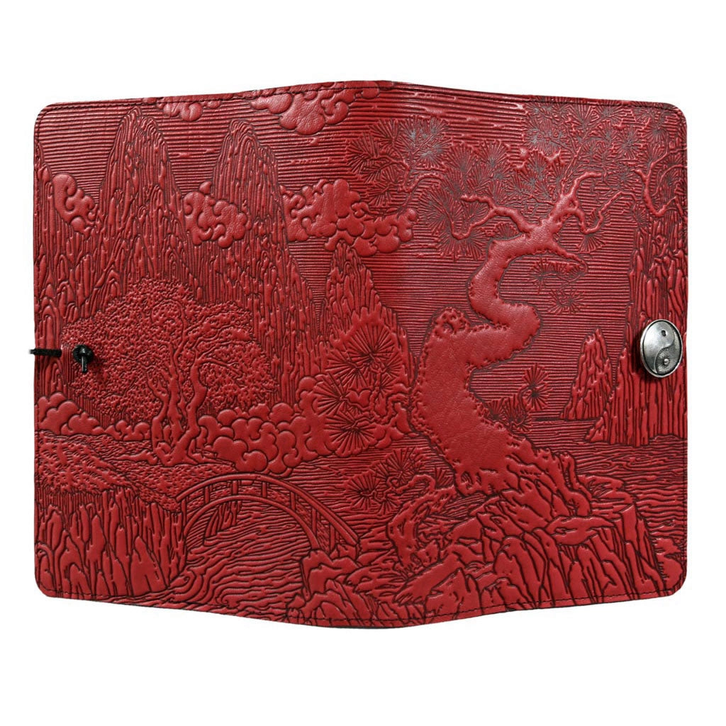 Large Leather Journal - River Garden in Red
