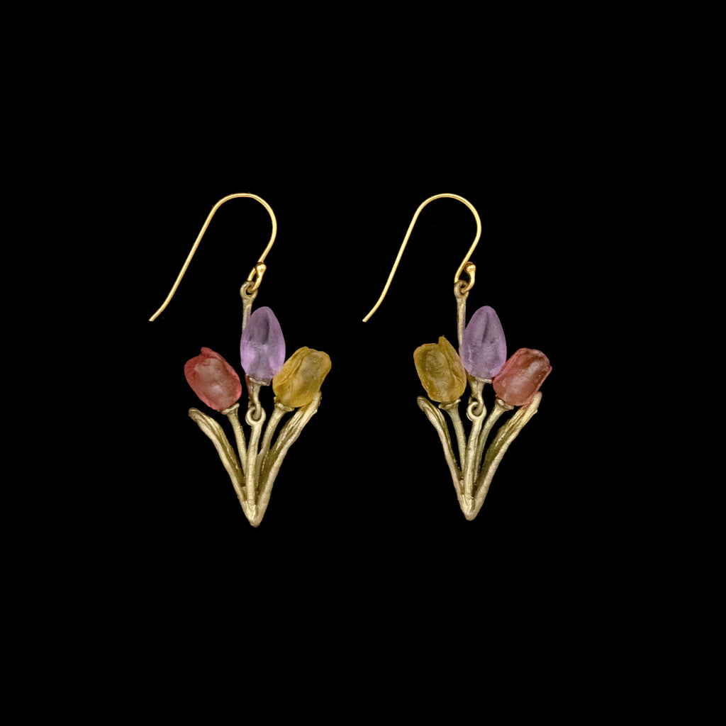 Tulip (Pink, Purple, and Yellow) Wire Earrings by Michael Michaud