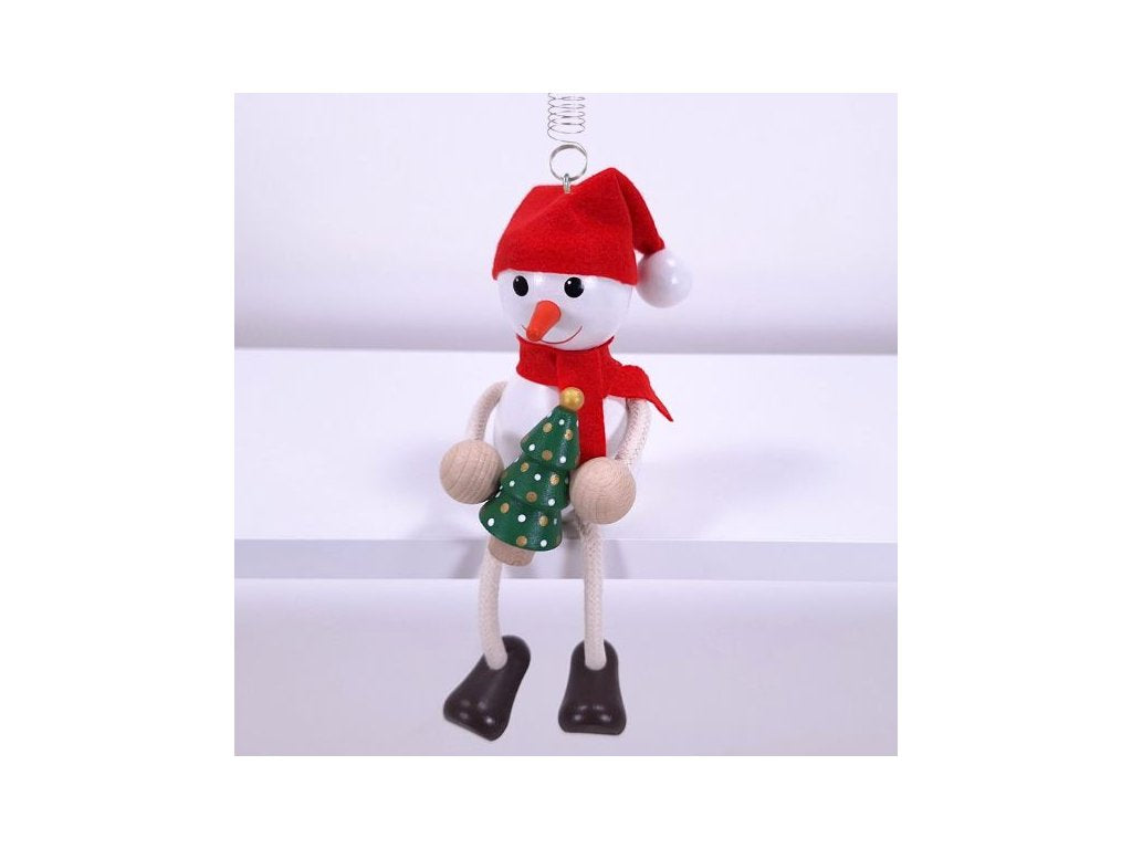 Snowman with Hat and Christmas Tree Handcrafted Wooden Jumpie