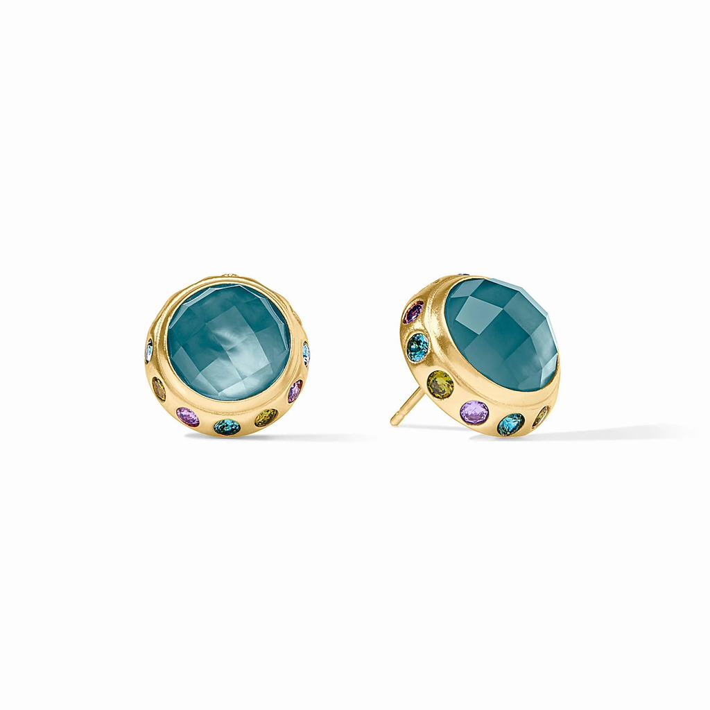 Rainbow Stud Earrings in Iridescent Montana Blue with Blue Twilight Halo by Julie Vos