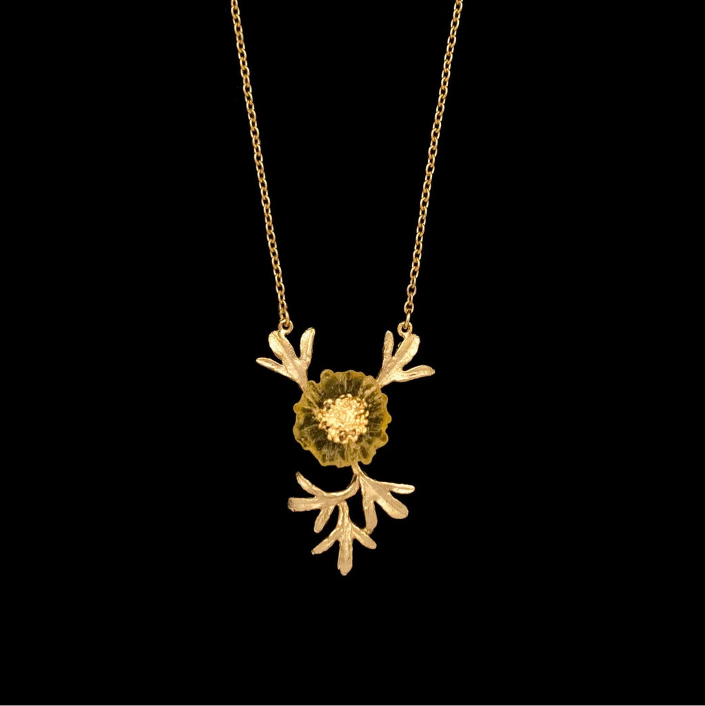 Yellow Mum 16 Inch Adjustable Pendant Necklace by Michael Michaud