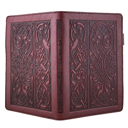 Celtic Hounds Mini Leather Portfolio in Wine