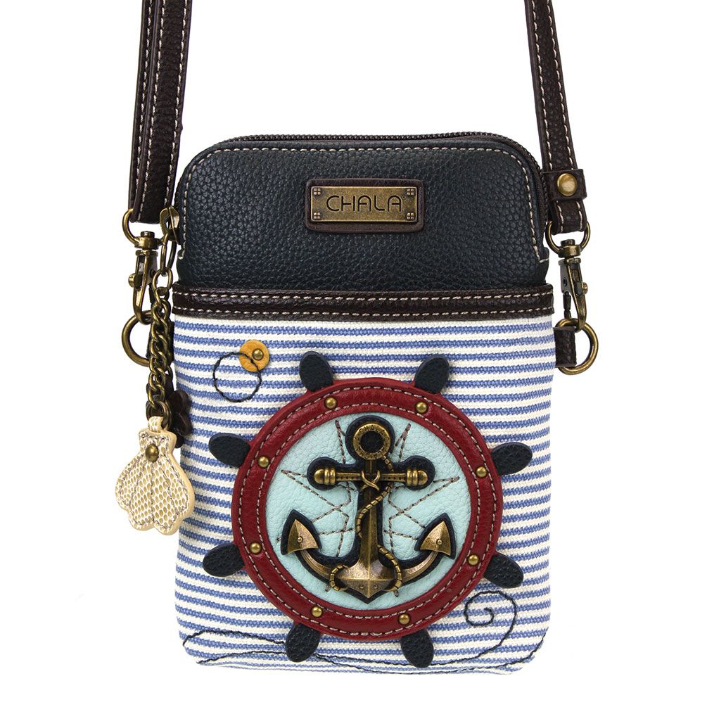 Anchor Cellphone Crossbody in Blue and White Stripe by Chala