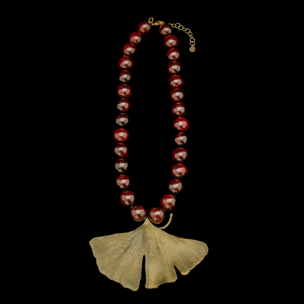 Ginkgo Bold Leaf 17 Inch Adjustable Bead Necklace by Michael Michaud