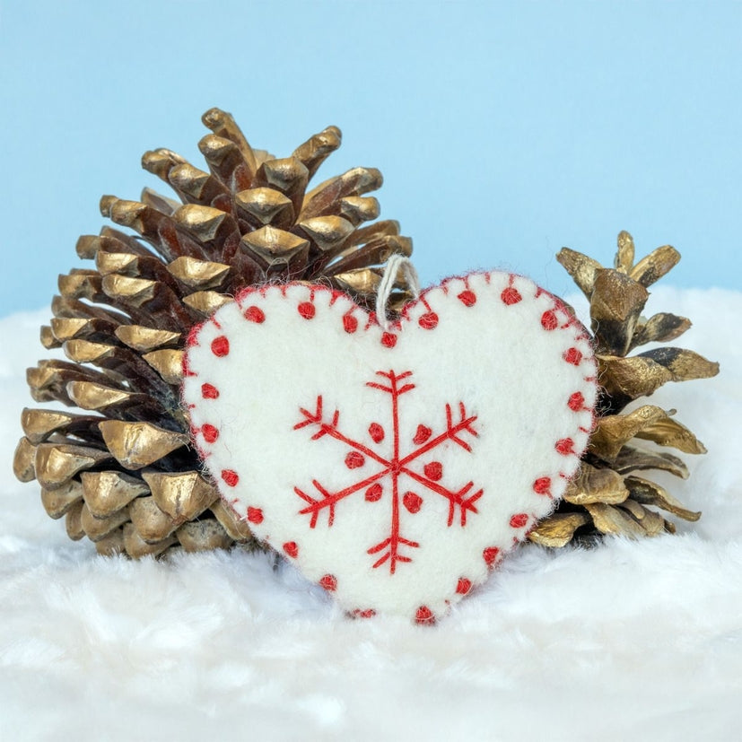 Snowflake Heart Wool Ornament