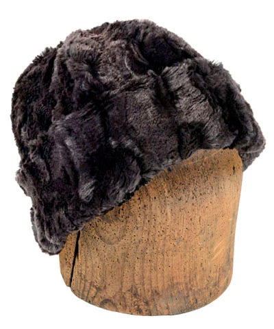 Espresso Bean with Cuddly Black Luxury Faux Fur Beanie Large