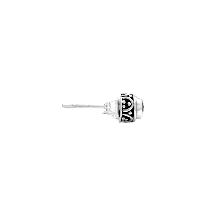 Sterling Silver Bali Stud Earrings with Garnet