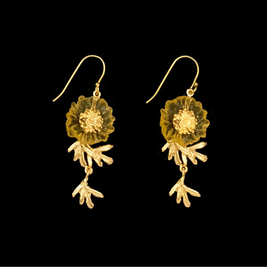Yellow Mum Wire Earrings by Michael Michaud