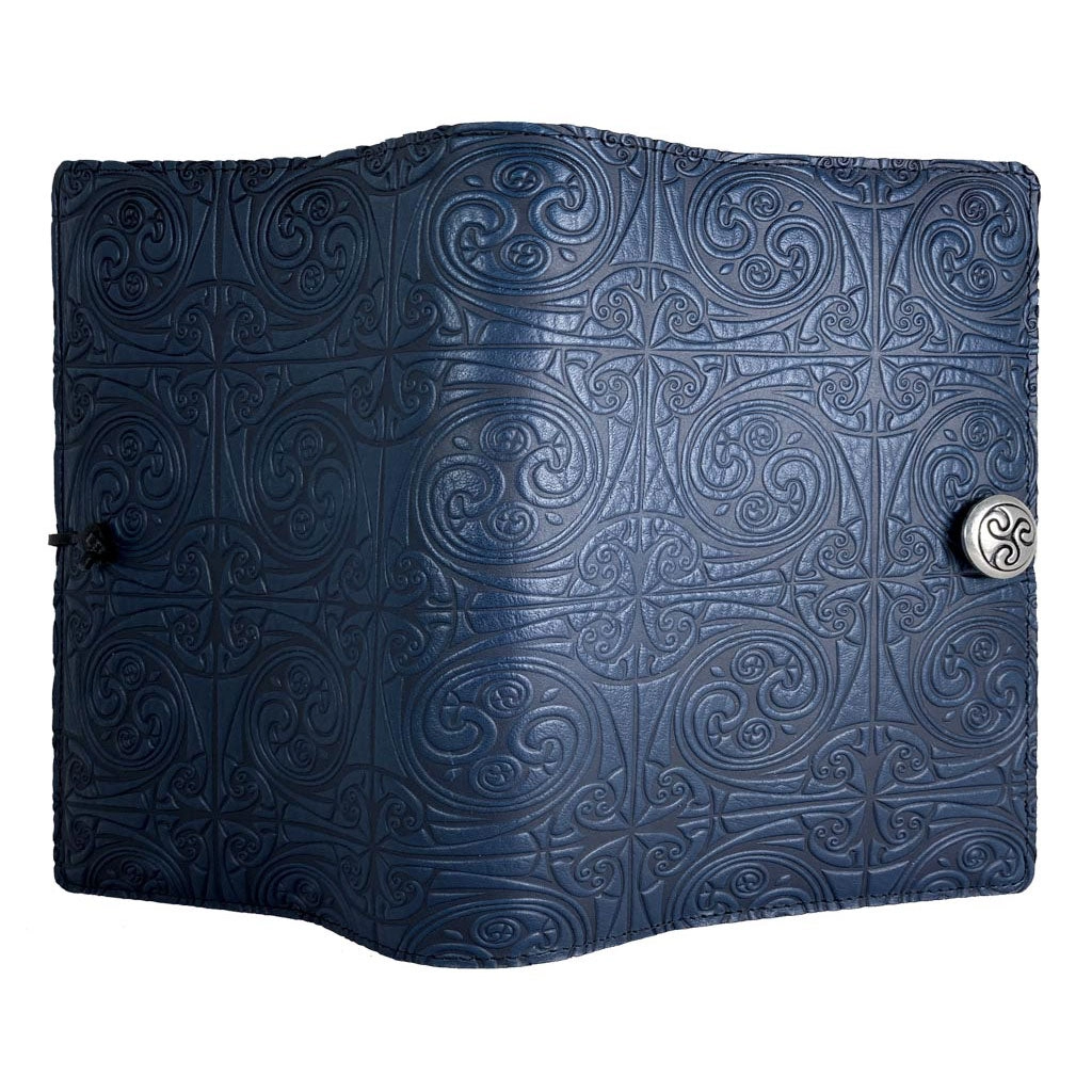 Large Leather Journal - Triskellion Knot in Navy