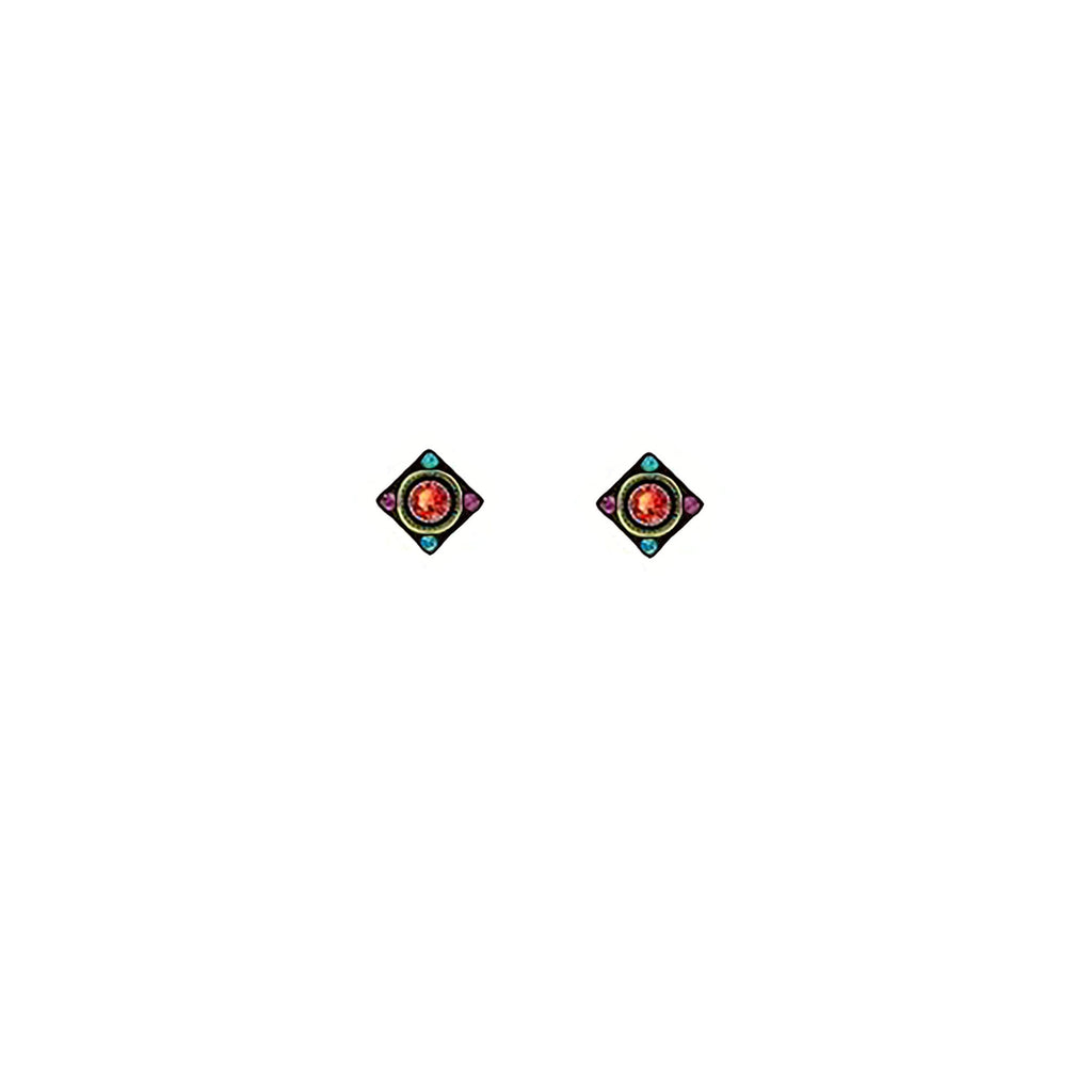 Multi Color Diamond Shape Stud Earrings by Firefly Jewelry