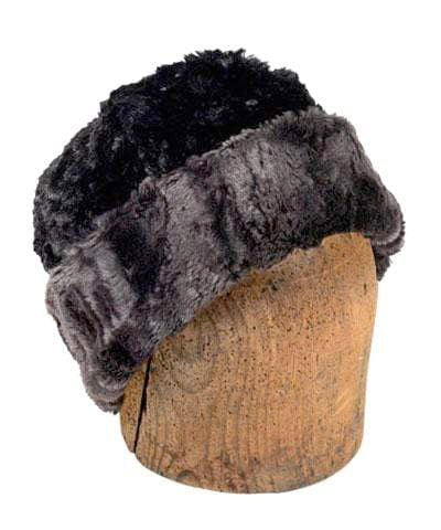 Espresso Bean with Cuddly Black Luxury Faux Fur Beanie Large