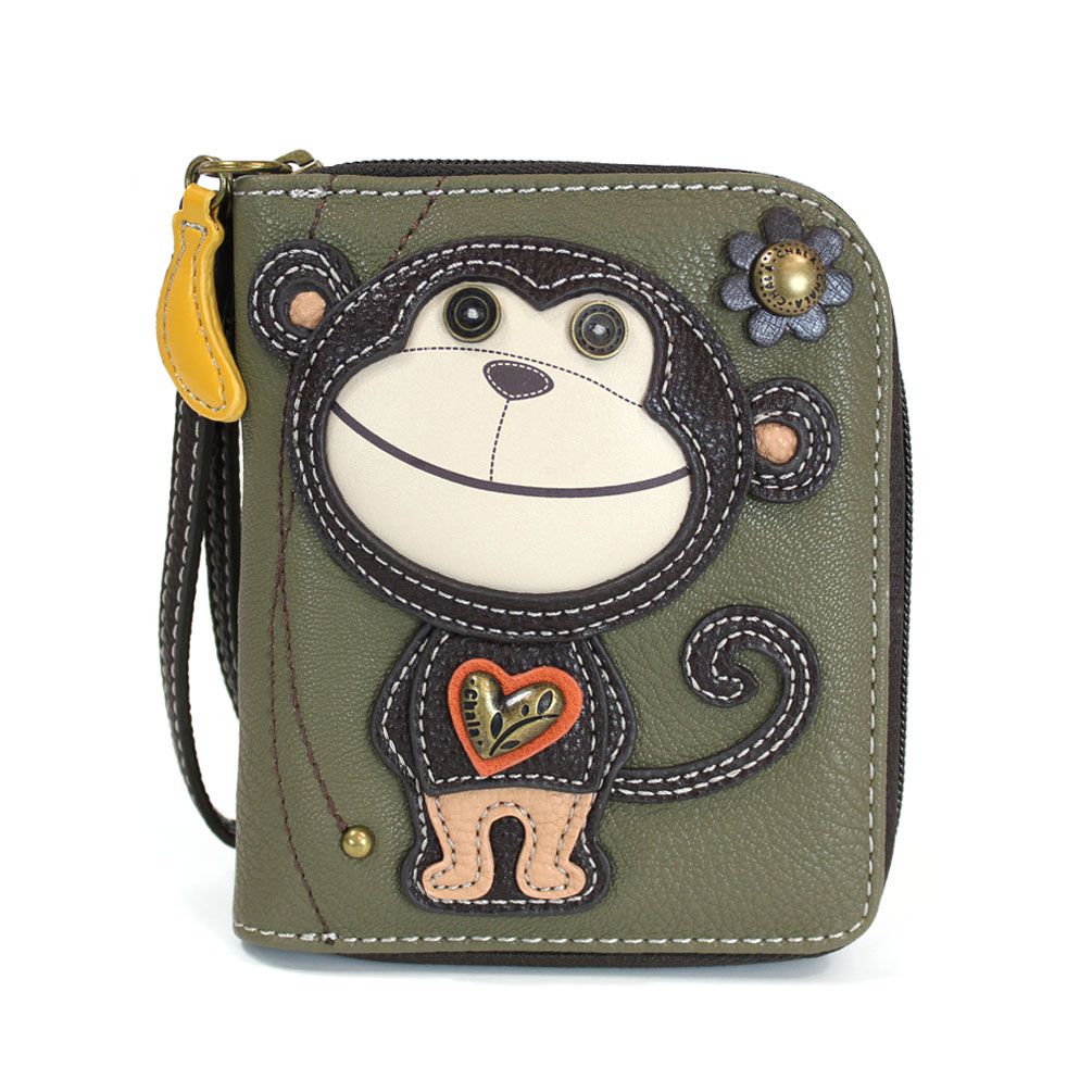 Monkey Zip-Around Wallet in Olive by Chala