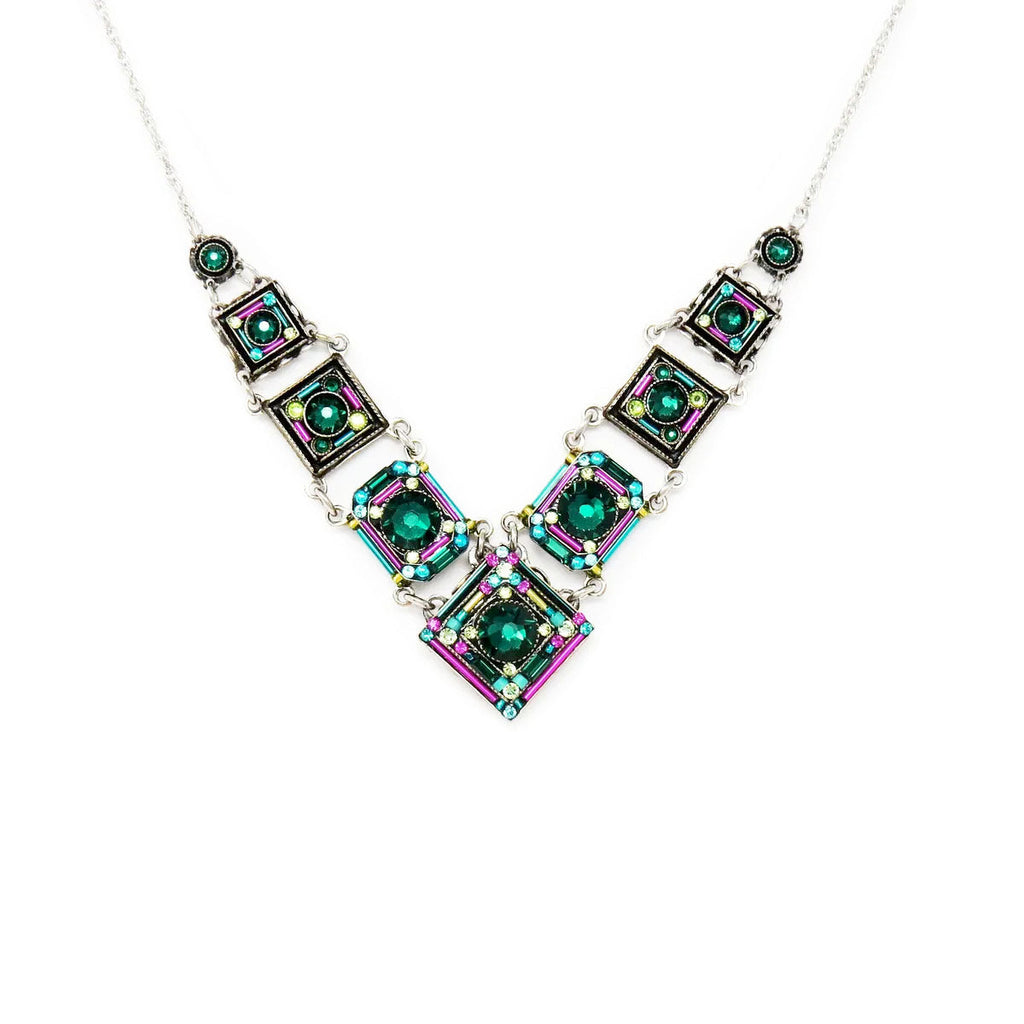Emerald Contessa Geometric Large V Necklace by Firefly Jewelry