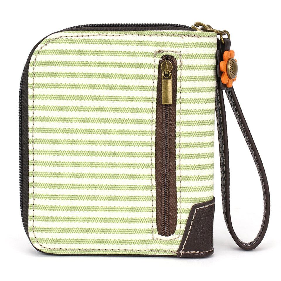 Highland Cow Zip-Around Wallet in Green Stripe by Chala