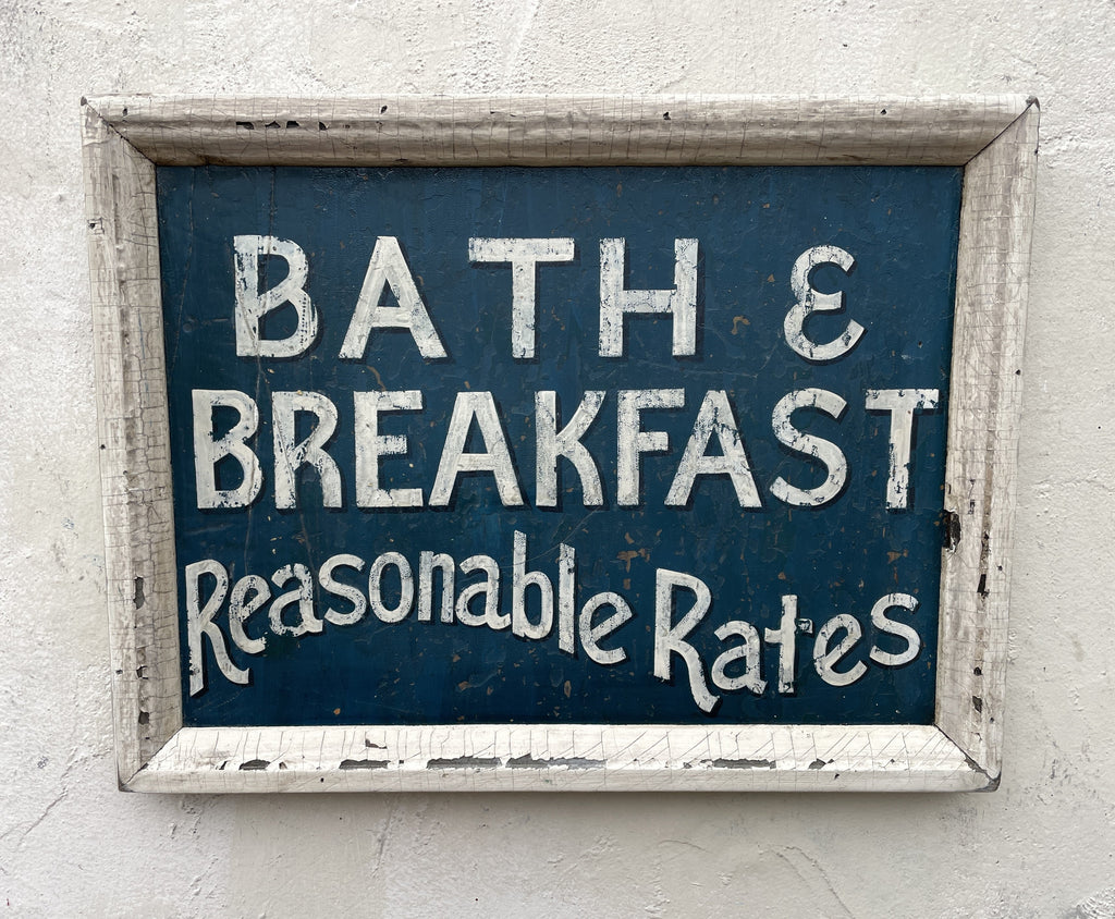 Bath and Breakfast (Blue) (White Frame) Americana Art