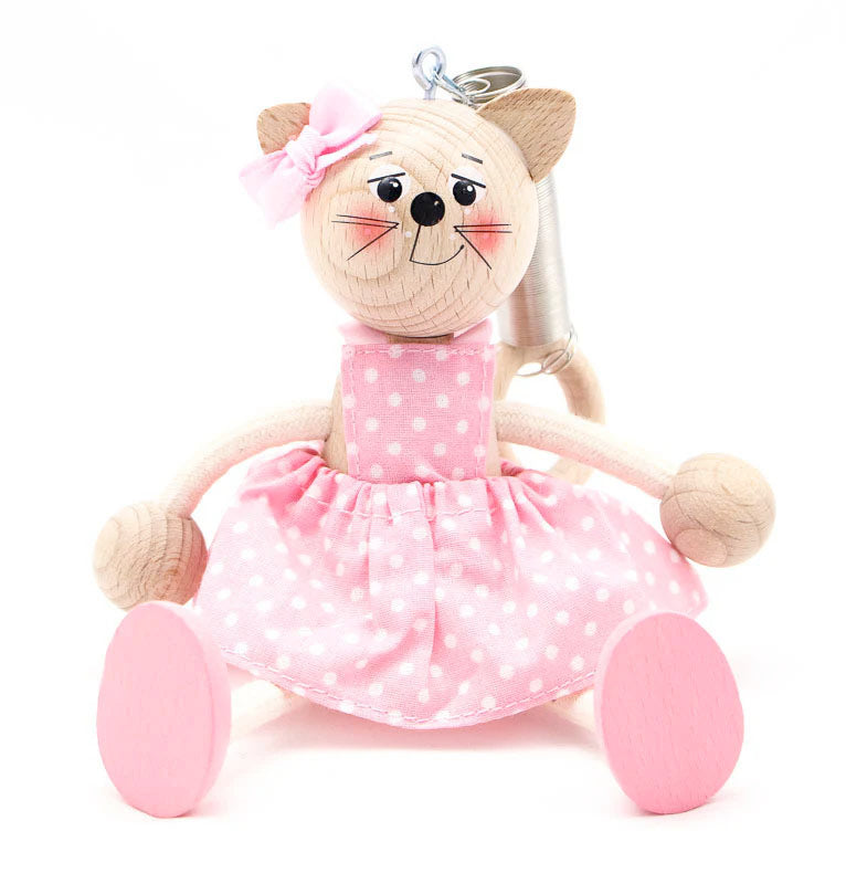 Kitty Girl With Dress Handcrafted Wooden Jumpie - Multiple Colors