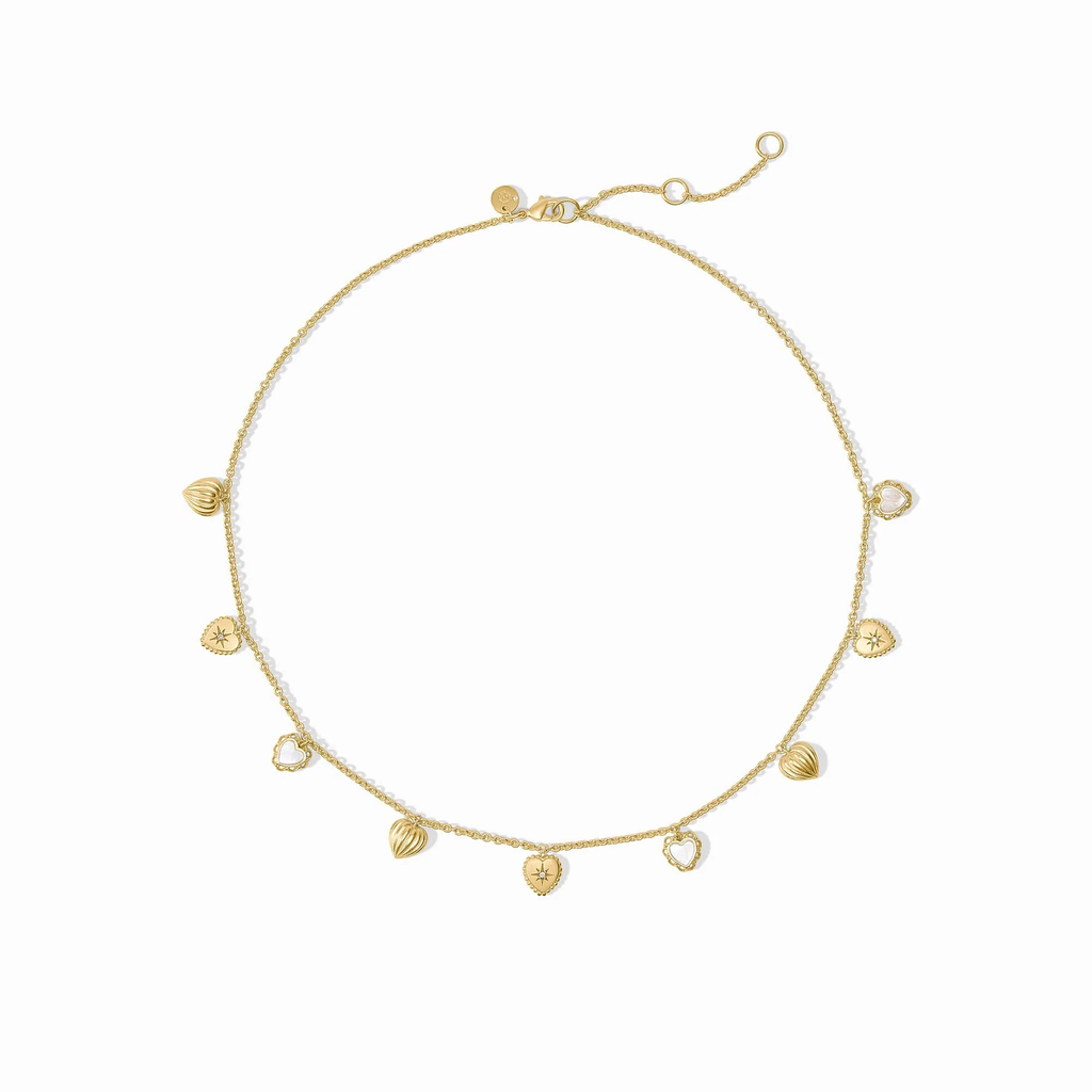 Heart Delicate Charm Necklace in Mother of Pearl and Cubic Zirconia by Julie Vos