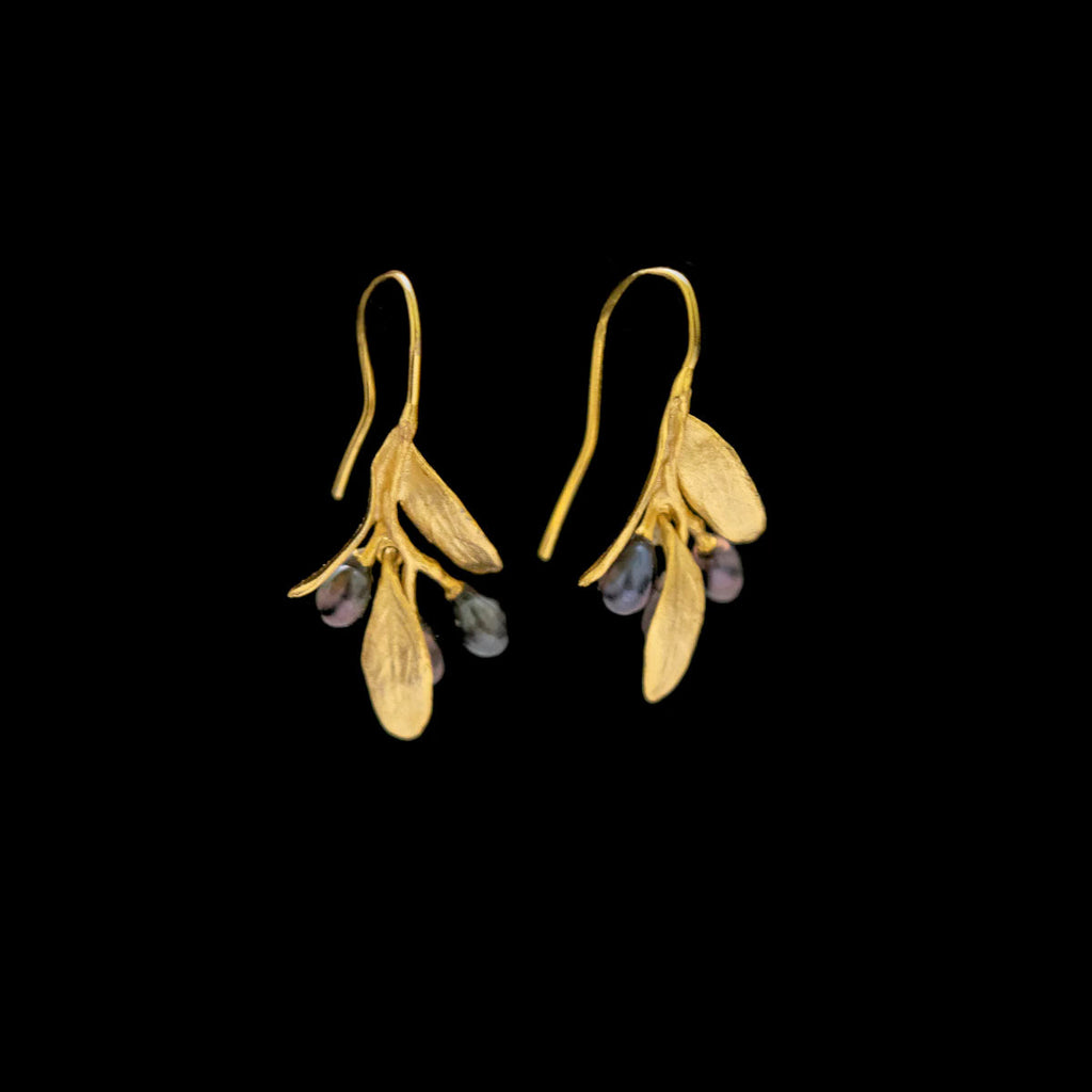 Olive 3-Pearl Drop Wire Earrings by Michael Michaud