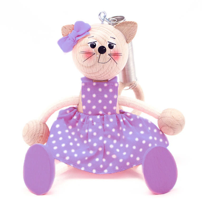 Kitty Girl With Dress Handcrafted Wooden Jumpie - Multiple Colors