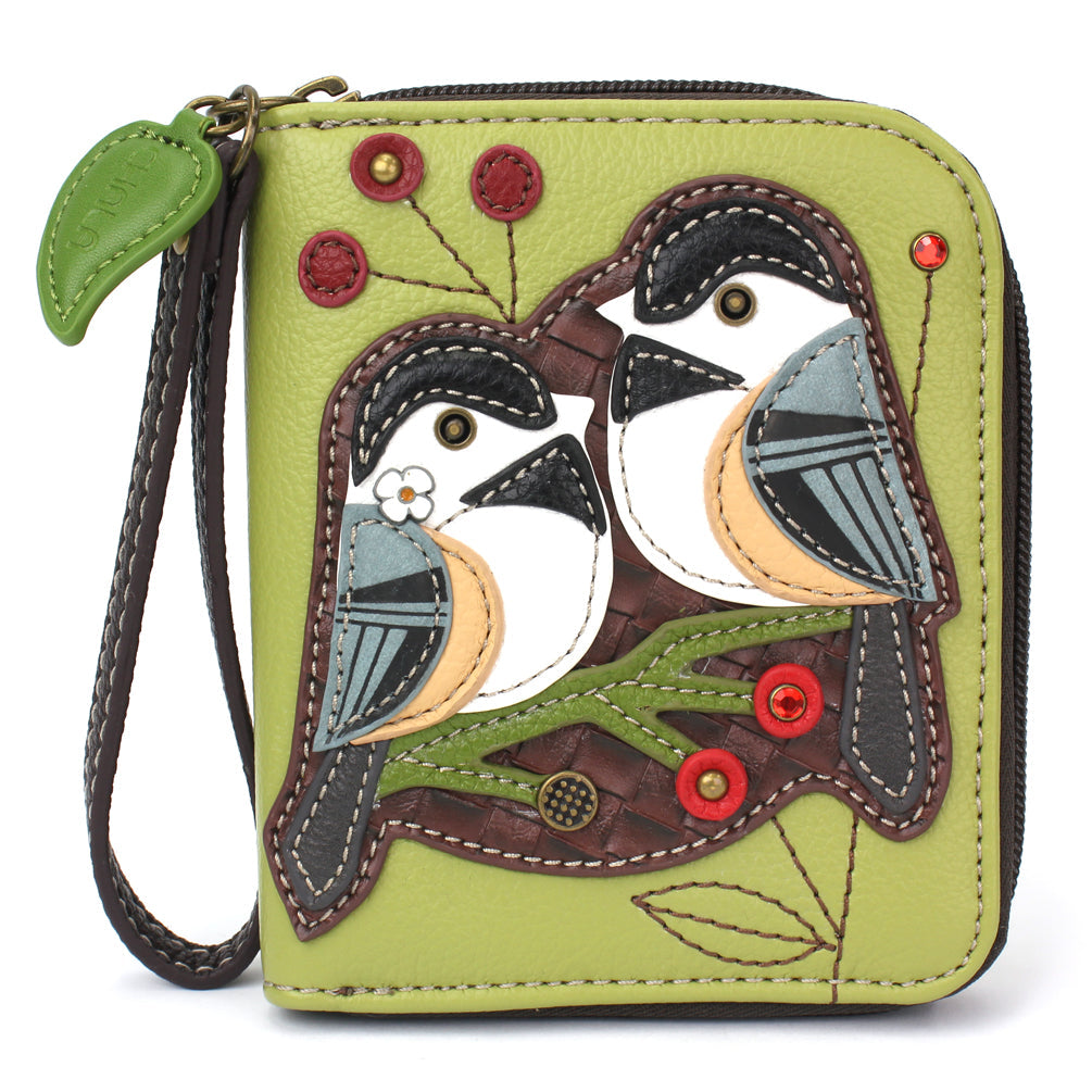 Chickadee Zip-Around Wallet in Green by Chala