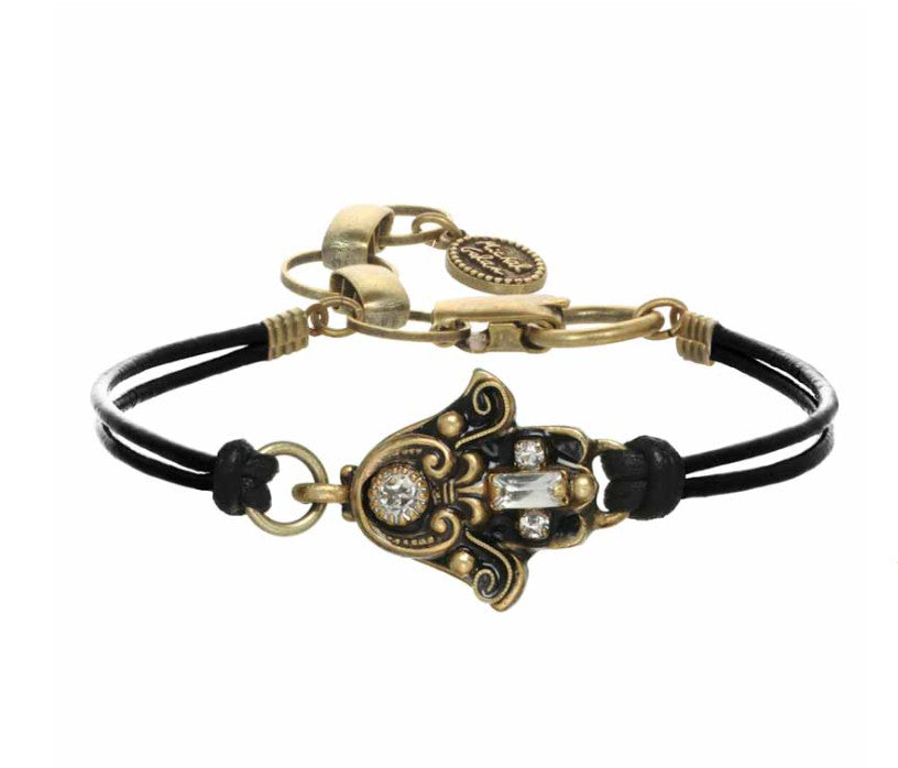 Brass with Crystal Side Hamsa Bracelet by Michal Golan