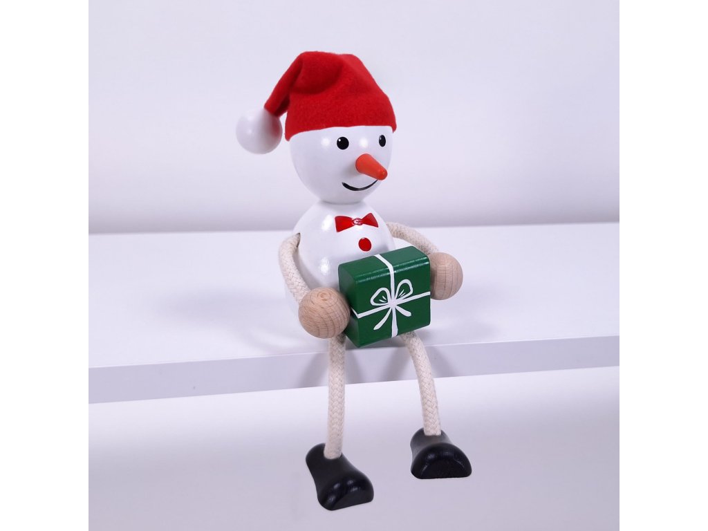 Snowman with Gift Handcrafted Wooden Figure
