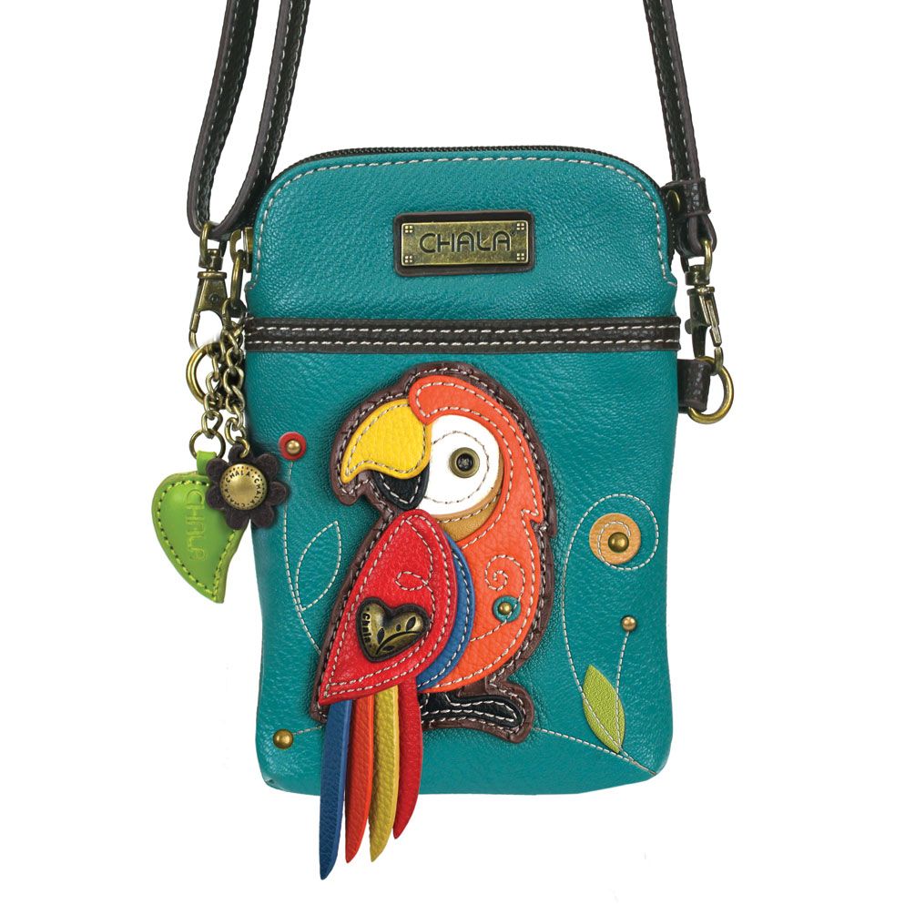 Red Parrot Cellphone Crossbody in Turquoise by Chala