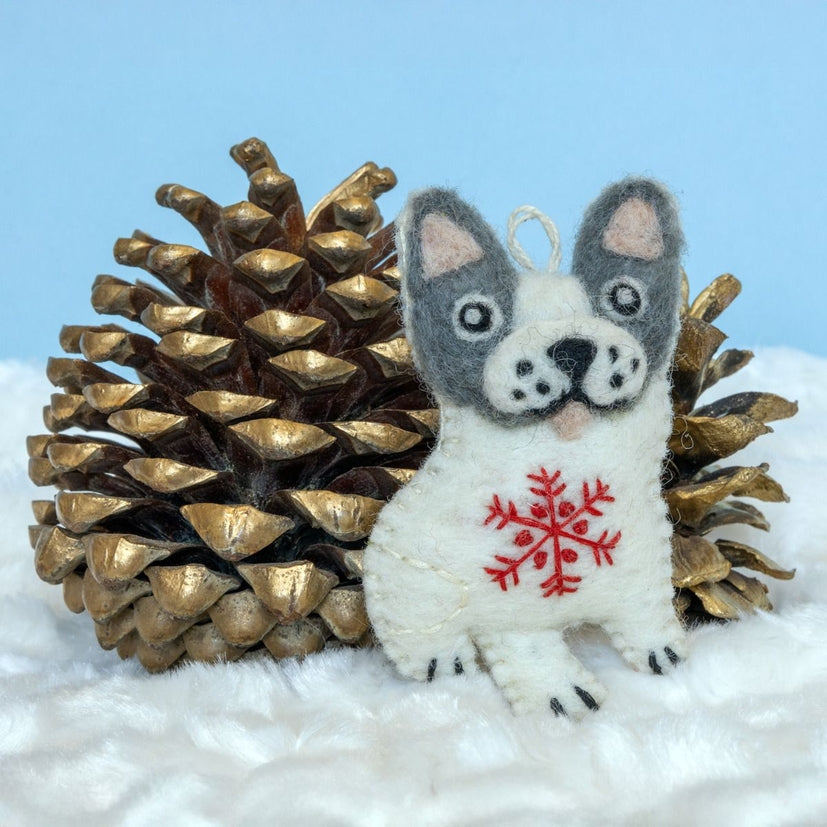 Snowflake Frenchie Wool Ornament