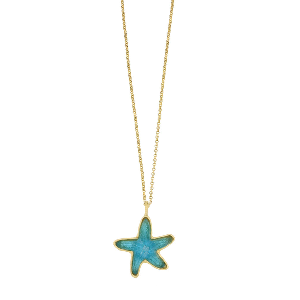 Teal Under the Sea 16 Inch Adjustable Star Fish Pendant Necklace by Michael Michaud