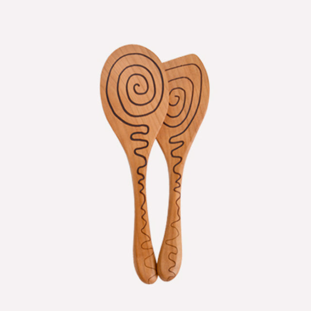 Cherry Wood Spiral Salad Set 10"