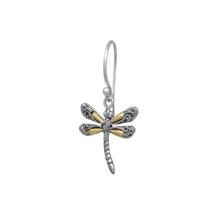 Sterling Silver Dragonfly Earrings with 22k Gold Wings
