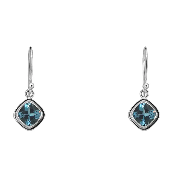 Sterling Silver Square Dangle Earrings with Lab Green Tourmaline