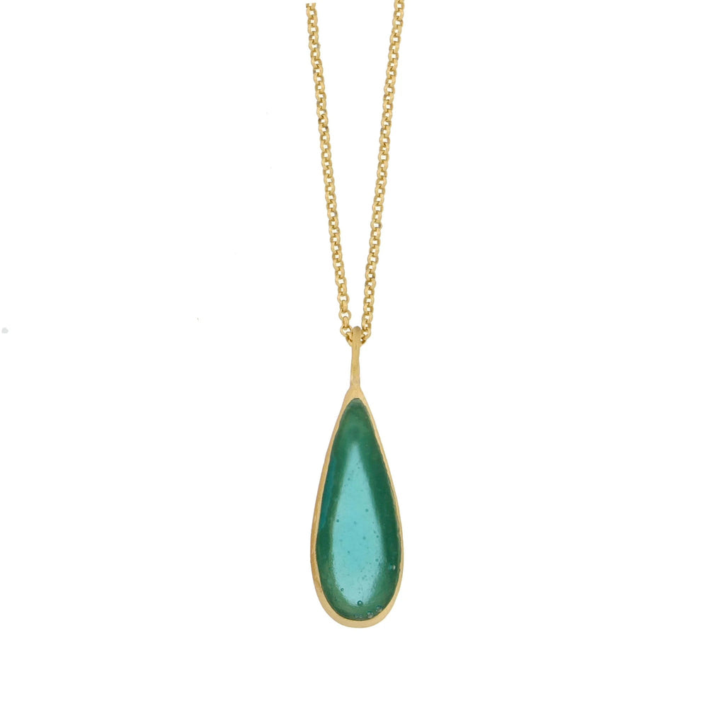 Teal Tear Drop Bubbles 16 Inch Adjustable Pendant Necklace by Michael Michaud