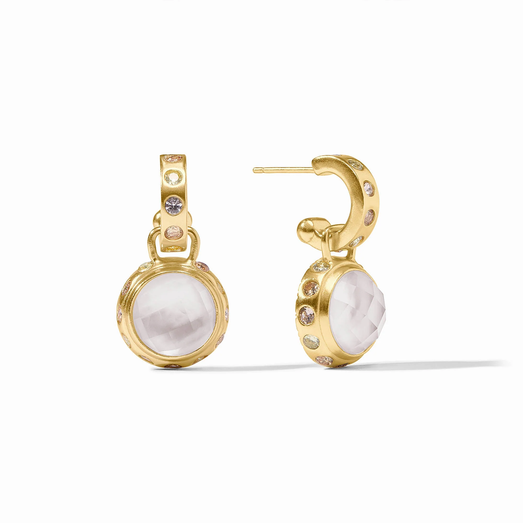 Rainbow Hoop & Charm Earrings in Iridescent Clear Crystal with Champagne Radiance Halo by Julie Vos