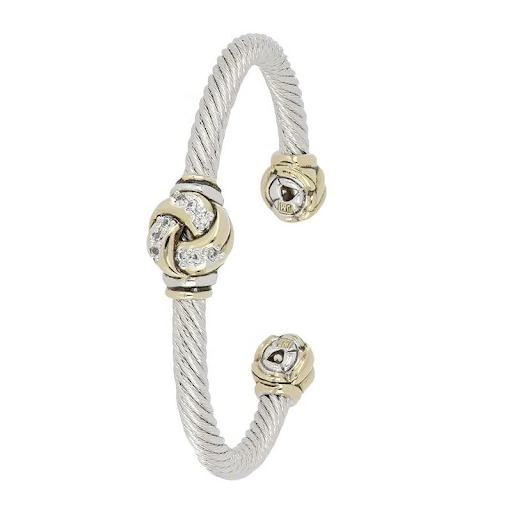 Infinity Love Knot Jewelry Collection - Pavé Center Love Knot Wire Cuff Bracelet by John Medeiros
