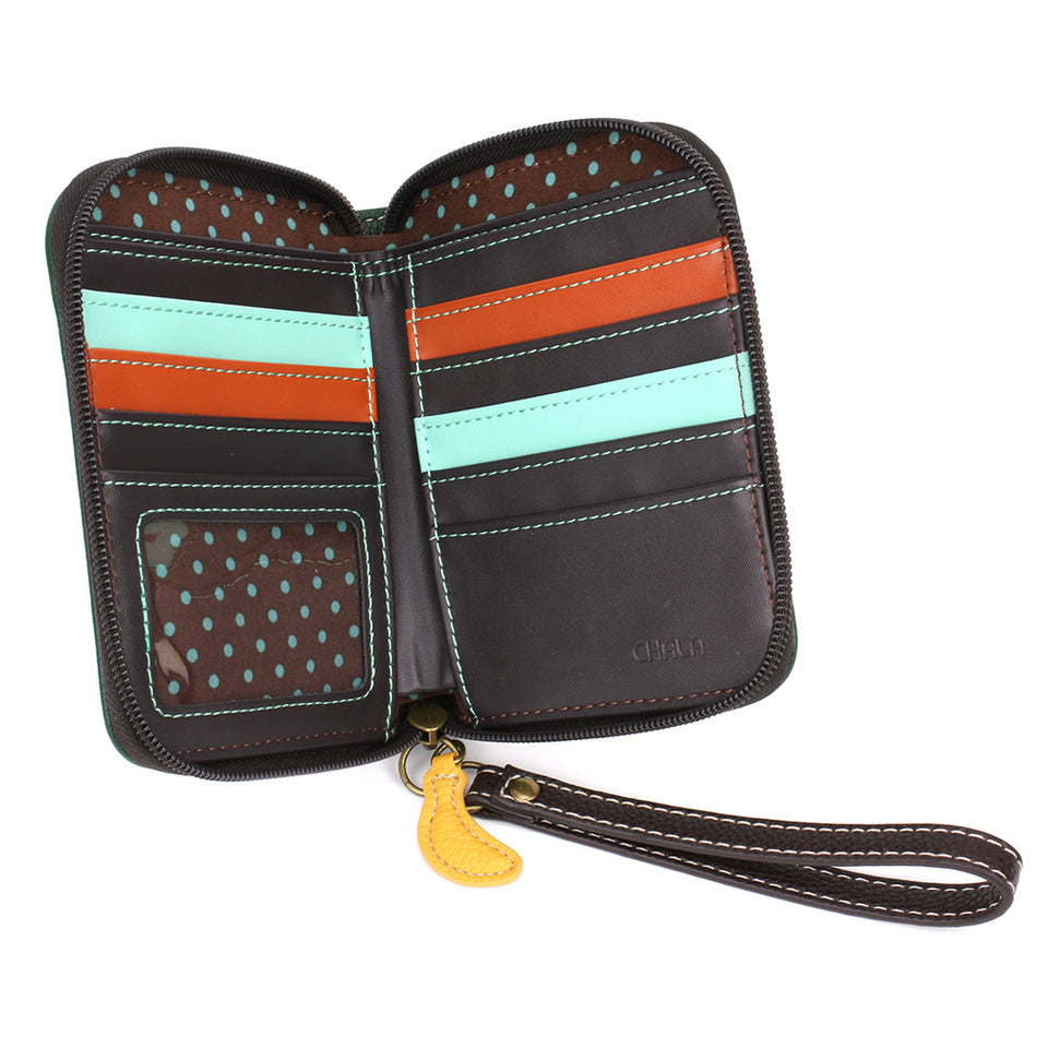 Monkey with Bananas Zip-Around Wallet in Dark Green by Chala