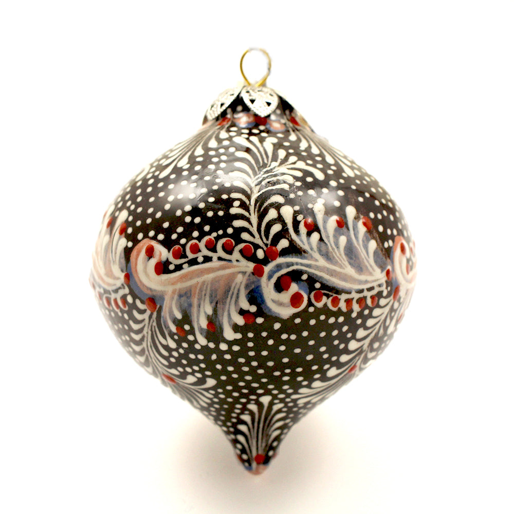 Black Background with White Raised Paint Teardrop Ceramic Ornament