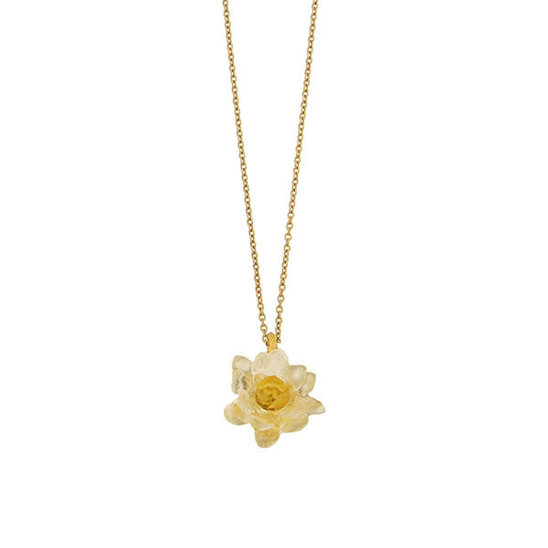 Water Lily 16 Inch Adjustable Flower in Clear and Gold Necklace by Michael Michaud