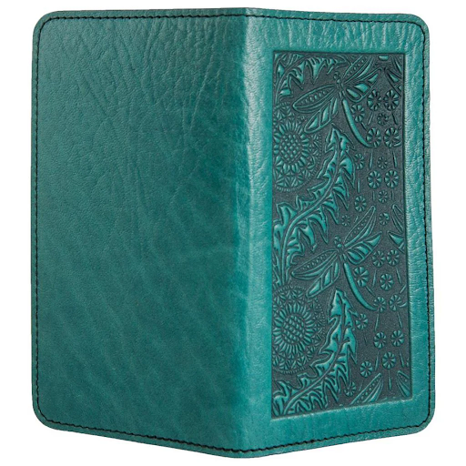 Dandelion Dragonfly Leather Checkbook in Teal