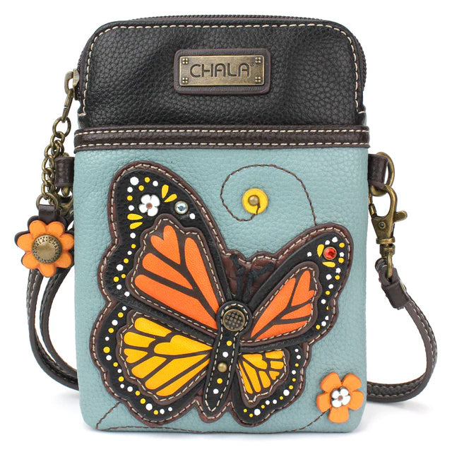 Monarch Butterfly Cellphone Crossbody in Blue