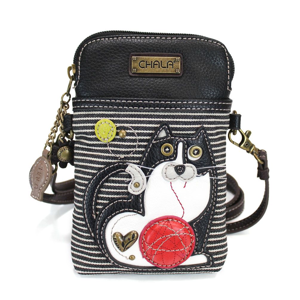 Fat Cat Cellphone Crossbody in Black Stripe by Chala