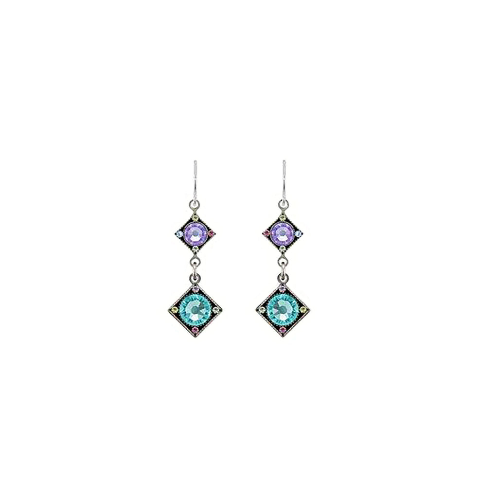 Soft Rainbow Two Tear Diamond Shape Drop Earrings by Firefly Jewelry