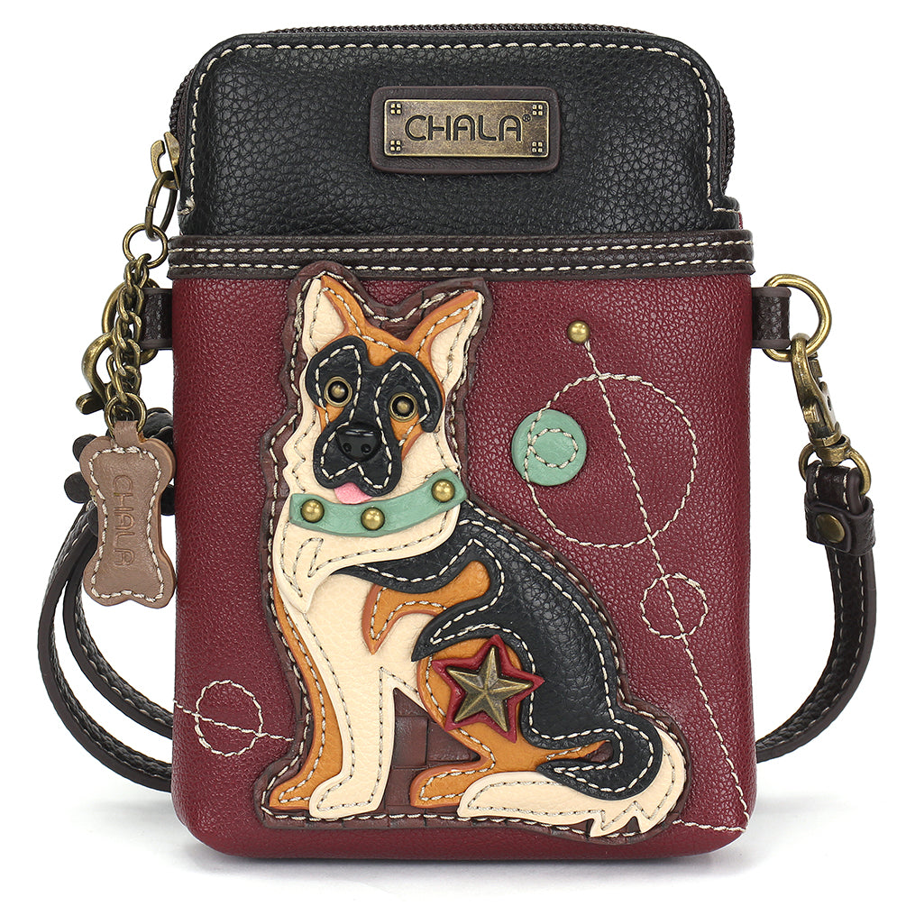 German Shepherd Gen II Cellphone Crossbody in Maroon by Chala